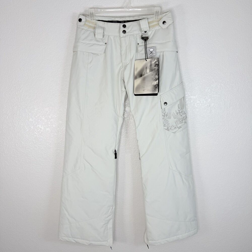 Y2K Oakley Airbourne 20K Snowboard Pants Unisex XS Nickel Off-White Thinsulate